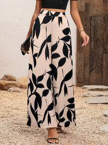 SHEIN PETITE Women's Casual Straight Leg Cropped Pants With Printed Design, All Season