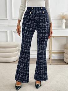 SHEIN Clasi Women's Elegant Button-Up Casual Long Pants, Minimalist Fashion Daily Wear