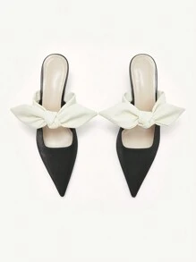 CUCCOO CHICEST Women's Fashion Elegant Bow Decor Pointed Toe High Heel Pumps Spring Shoes Spring Break Easter Prom Heels - Black - View 2