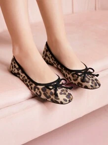 CUCCOO DOLLMOD 女式方头舒适时尚豹纹网眼舞蹈芭蕾平底鞋