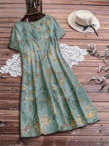 Rusticease Vestido casual holgado con cuello redondo y manga corta, estampado, para uso diario, tallas grandes, para el verano