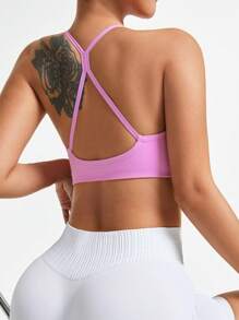 SHEIN Sport Studio Sujetador deportivo de uso diario de unicolor con espalda abierta para mujer