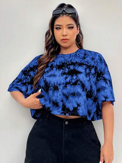 Coolane 大码女式夏季休闲扎染印花 T 恤