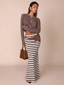 COSMINA Women Plain Color Block Simple A-Line Skirt, Casual Daily Wear - Multicolor - View 1