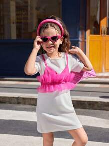 年轻女孩短袖网眼撞色休闲简约时尚日常连衣裙