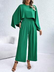 SHEIN Clasi 女士纯色圆领长袖连体裤，休闲日常穿着 - 綠色 - 查看 4
