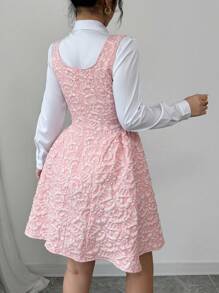 Elenzga Váy chữ A thanh lịch dập nổi Jacquard cho nữ - Hồng - Xem 2