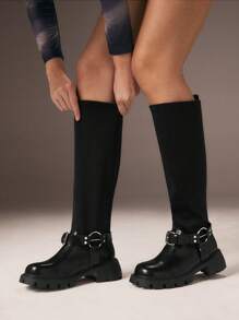 CUCCOO GRLICON Bốt cao đến đầu gối phong cách Punk Y2K dành cho nữ, phù hợp cho trang phục Halloween, Giáng sinh, tiệc tùng - màu đen - Xem 5