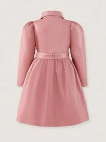 SHEIN 1 Stück Rosa Leder-Optik Minimalistischer Stehkragen Reißverschluss Taillengürtel Puffärmel Mutter-Tochter Passende Kleider (Outfits separat erhältlich) - Pink - Übersicht 2