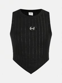 SHEIN 青少年女孩三件套：连帽运动衫、水钻装饰圆领背心和牛仔效果裤