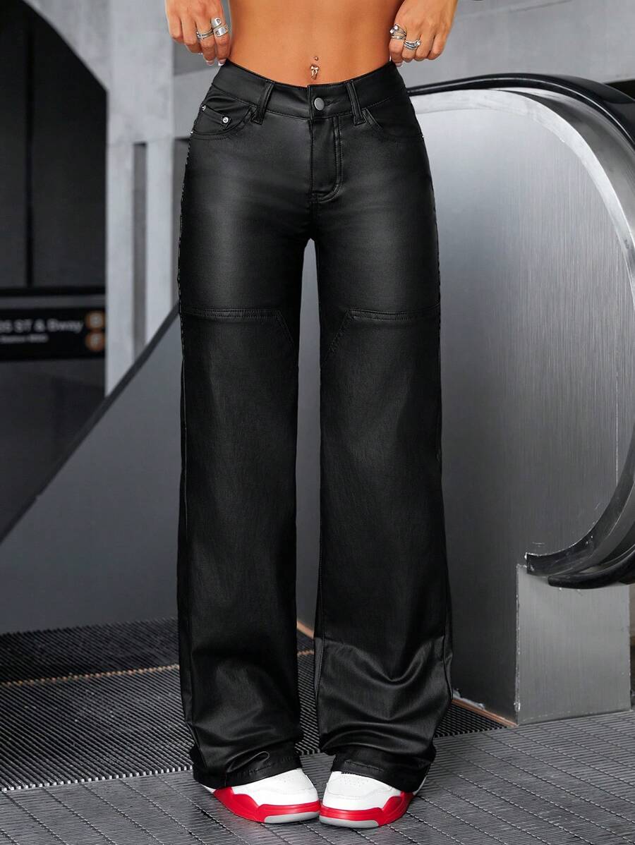 Pantalones negros con bolsillos y rotos para mujer - Negro - Ver 1