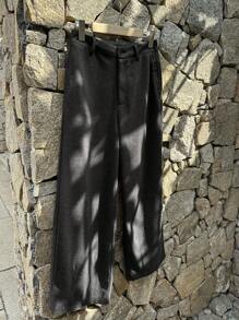 DAZY Women's Solid Straight Leg Loose Casual Commuter Pants - Grey - View 3