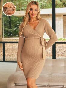 SHEIN Casual Wrap Style Maternity Pullover Sweater Dress