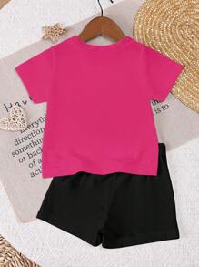 年轻女孩卡通印花短袖上衣和长裤，2 件套休闲夏季服装女婴套装夏季 - 彩色 - 查看 2