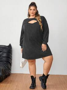 SHEIN CURVE+ Robe en mousseline de soie avec col ajouré, effet flocon de neige et délavé, pour femmes grande taille