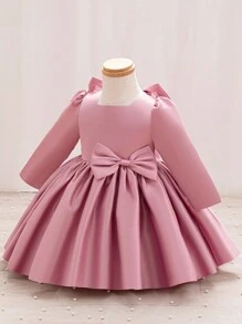Glamorique Kids Đầm dự tiệc sinh nhật lần thứ 1 cho bé gái, váy tutu tay lửng màu xanh lá cây có chi tiết nơ dễ thương ở sau lưng, váy công chúa dễ thương, phù hợp với mọi mùa - Màu Hồng  San hô - Xem 3