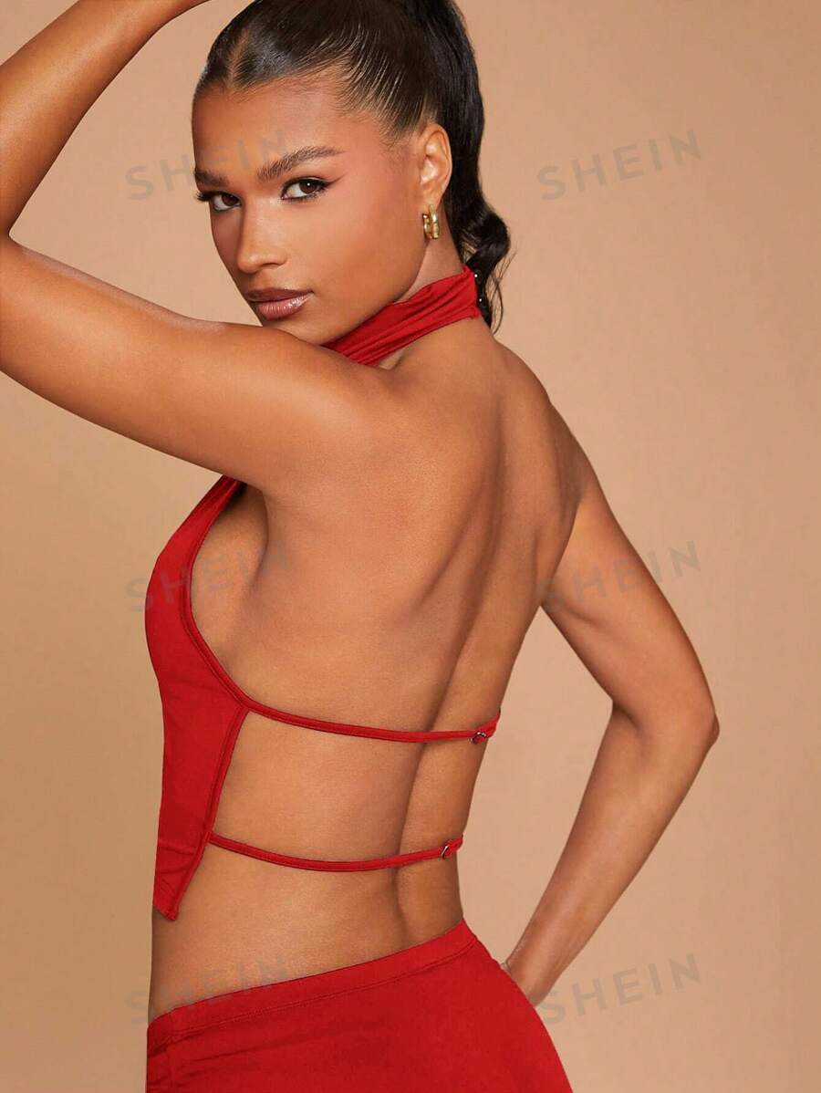 Hauture Top casual sencillo de halter de unicolor para uso diario