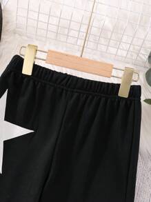 SHEIN Tween Girl Star Print Wide Leg Sweatpants - Black - View 4