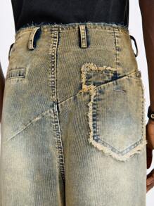 NEON BLANC Men's Street Fashion Loose Fit Long Wide-Leg Ribbed Jeans - Yellow - View 6