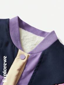 SHEIN Style urbain décontracté, veste bomber matelassée multi-couleurs patchwork, confortable et chaude, convenant aux jeunes filles. Idéale pour la photographie de rue urbaine et les sorties décontractées quotidiennes.