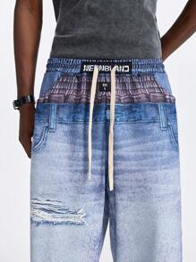 NEON BLANC 男士时尚宽松针织长裤，街头风格 - 藍色 - 查看 4