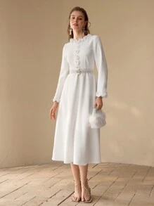 MOTF PREMIUM FLORAL APPLIQUED FLOWY DRESS,SPRING/SUMMER - White - View 2