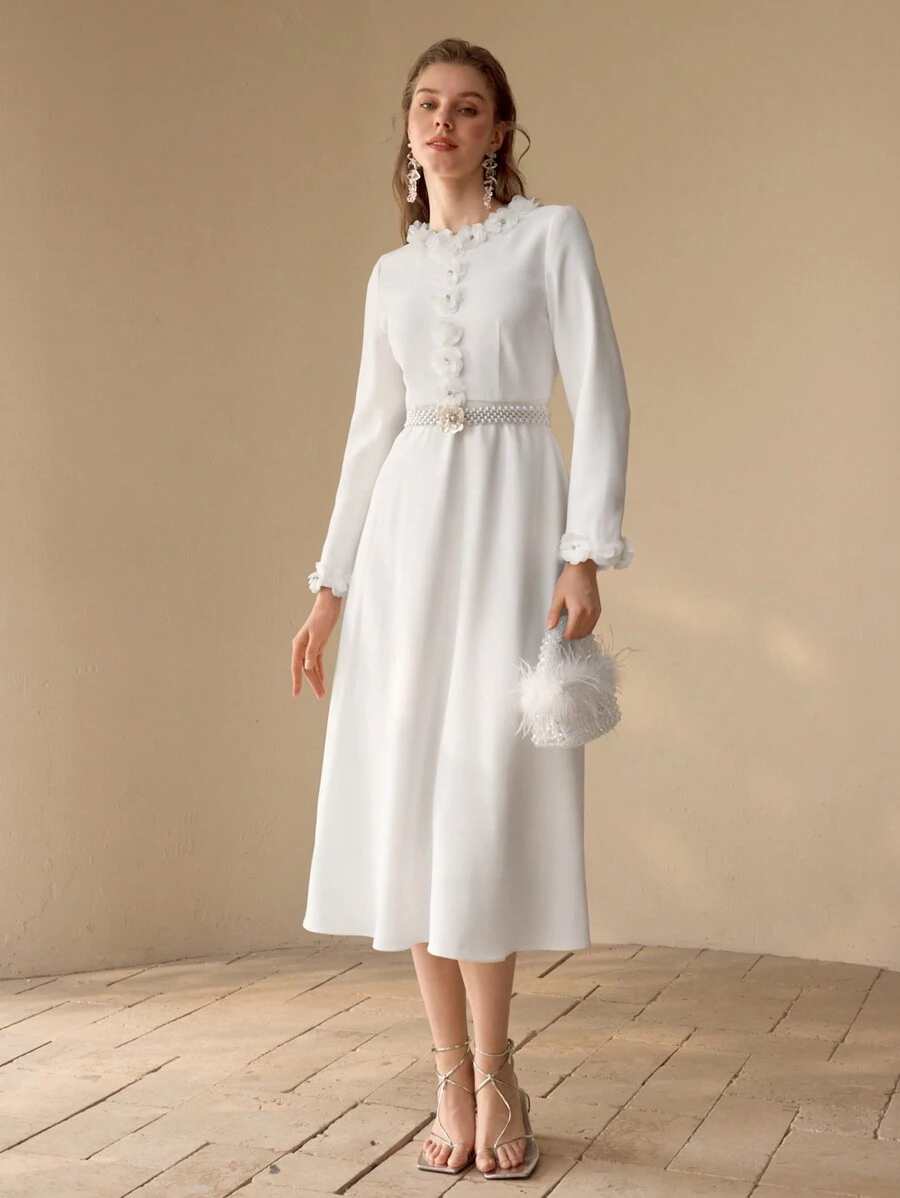 MOTF PREMIUM FLORAL APPLIQUED FLOWY DRESS,SPRING/SUMMER