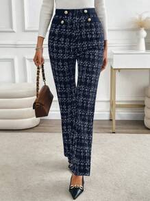 SHEIN Clasi Women's Elegant Button-Up Casual Long Pants, Minimalist Fashion Daily Wear