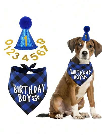 1pc Pet Birthday Party Set: Drool Bib Birthday Hat Triangle Bib Letter Banner Decorations Party Accessories