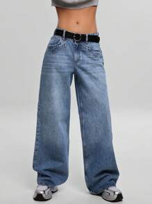 EURMUSE WOMEN WID ELEG LOW WAIST JEANS - Medium Wash - View 5