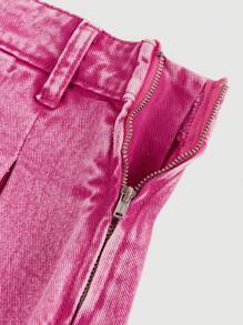 SHEIN Girlism Minifalda de mezclilla plisada con dobladillo deshilachado y lavado sólido, estilo Y2K, para niñas adolescentes. Ropa de otoño para niñas, atuendos de regreso a la escuela, vestimenta urbana