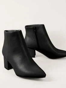 SHUZIA Botas de tacón bloque con cremallera y puntera puntiaguda de piel sintética para mujer - Nuevo regalo de Año Nuevo, Día de San Valentín, Verano