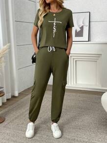 INAWLY Ensemble décontracté de 2 pièces pour femme avec débardeur unicolore à manches courtes et pantalon long