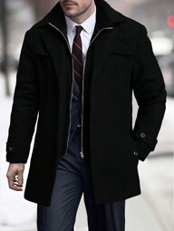 Manfinity Mode Herr enfärgad jacka med dragkedja framtill, lös och avslappnad, höst, gammaldags stil