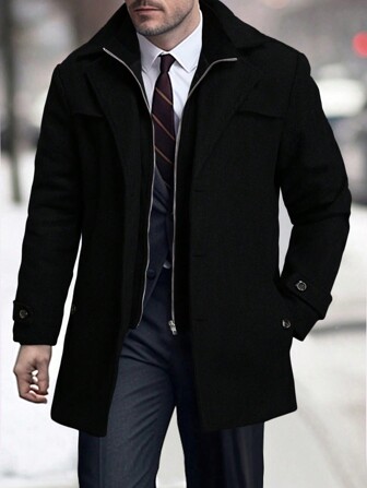 Manfinity Mode Herren einfarbige Reißverschluss Vorder Lässig Loose Jacke, Herbst, Old Money Stil