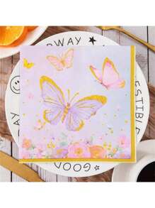 SHEIN Set de 20 servilletas de papel desechables con diseño lindo de mariposas y flores para fiestas, San Valentín, bodas de San Valentín y cumpleaños