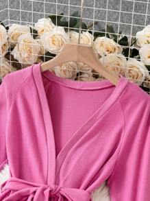 Chiquease 2 pièces/Set Top rose à manches longues et chaud pour femmes en hiver - Rose bonbon - Voir 3