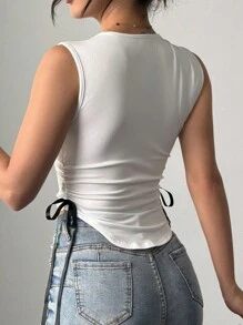 Chiquease Color Block Round Neck Bowknot Pleated Women Camisole