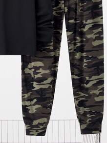 SHEIN Leap Crew 2pcs/Set Teen Boys Casual Comfortable Highly Attractive Camouflage Patchwork Graphic Hoodie & Sweatpants Two-Piece Set - Multicolor - View 5
