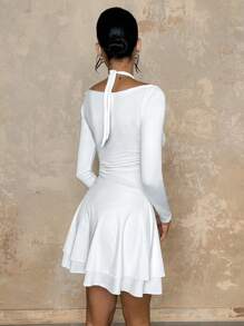 Glamine White Color Sexy Off The Shoulder Ruched Long Sleeve Mini Dress,Valentine's Day Dress,Spring/Summer Clothes,Holiday Party Carnival Dress,Date Night Outfits,Women Birthday Outfits