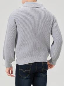 Manfinity Dauomo Jersey tejido de polo holgado informal, otoño/invierno - Gris - Ver 2