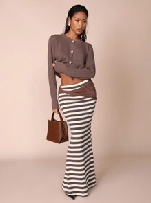 COSMINA Women Plain Color Block Simple A-Line Skirt, Casual Daily Wear - Multicolor - View 3