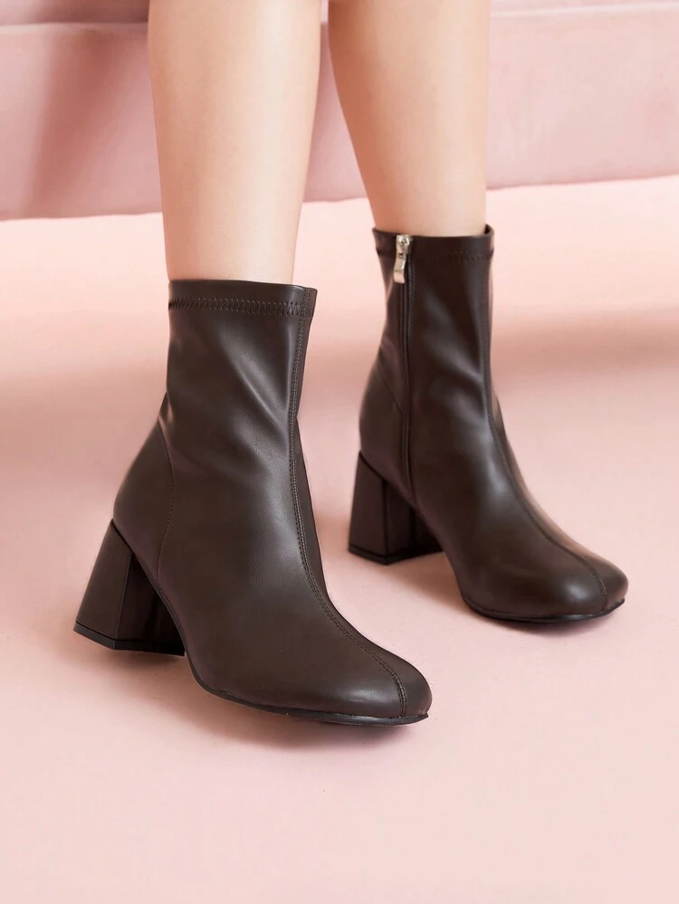 CUCCOO DOLLMOD Brown Chunky Heel Ankle Boots For Women