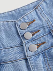 SHEIN MOD Women's Casual Washed Rhinestone Fringe Decor Straight Leg Jeans - Blue - View 5