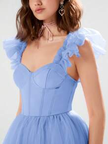 Enchnt 女士水钻领口网眼撞色简约优雅连衣裙