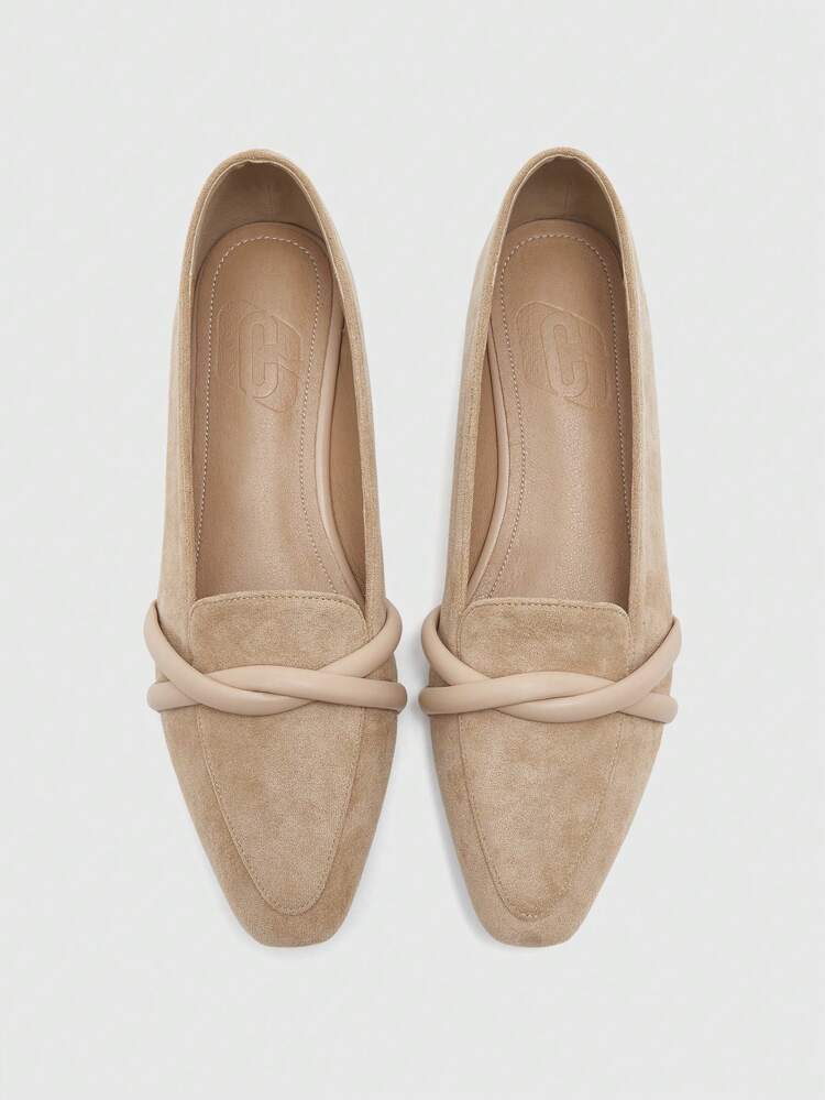 CUCCOO BIZCHIC Women's Square Toe Flat Apricot Criss-Cross Strap Soft Bottom Comfortable Retro Loafers, Suitable For Daily Commute And Office Wear For Christmas Spring Shoes