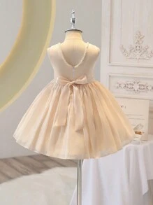 Girls' Pearl Princess Dress, Champagne Color, Wedding Flower Girl Party Formal Dress - Champagne - View 2