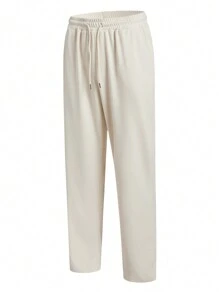 Manfinity Homme Men's Solid Color Front Zipper Long Sleeve Top And Pants Set - Apricot - View 2