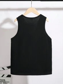 Tween Boy Casual Big Letter Pattern Round Neck All-Match Versatile Tank Top, Suitable For Summer, Outdoor Play, School, Street Photography, Party And Home Leisure, Great Value