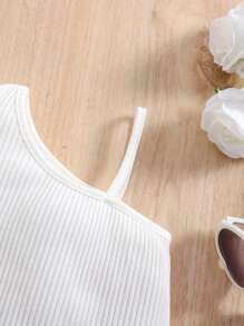 SHEIN Newborn Baby Girl Cute Summer Ruffled Strap Knitted Bodysuit - White - View 7